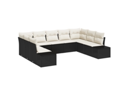 Conjunto 9 Sofá De Jardim Vidaxl Preto Vime Pe (289 X 209 X 69 Cm)
