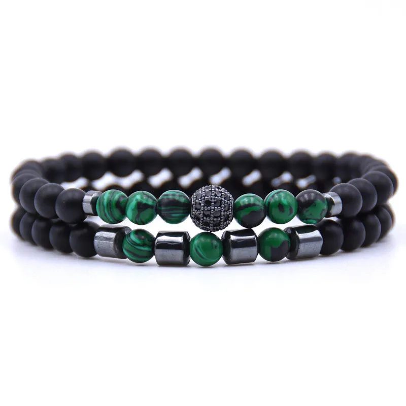 Pulseira Masculina com Contas de Zircônia Preta Cravejadas em Pavé, com 6 Mm de Diâmetro, e Contas de Hematita. MDUG