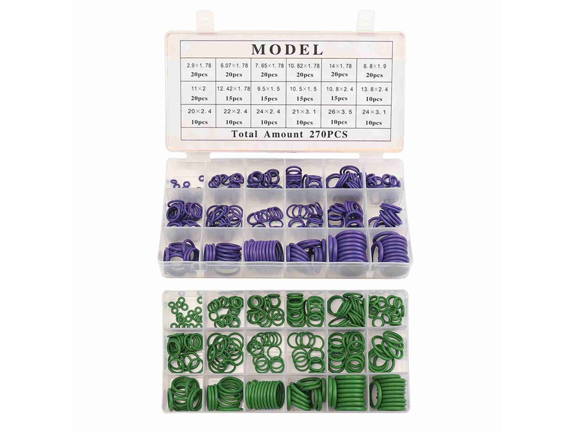 Kit com 270 peças de anéis de vedação de borracha para ar condicionado automotivo R134a com anéis de vedação de plástico.