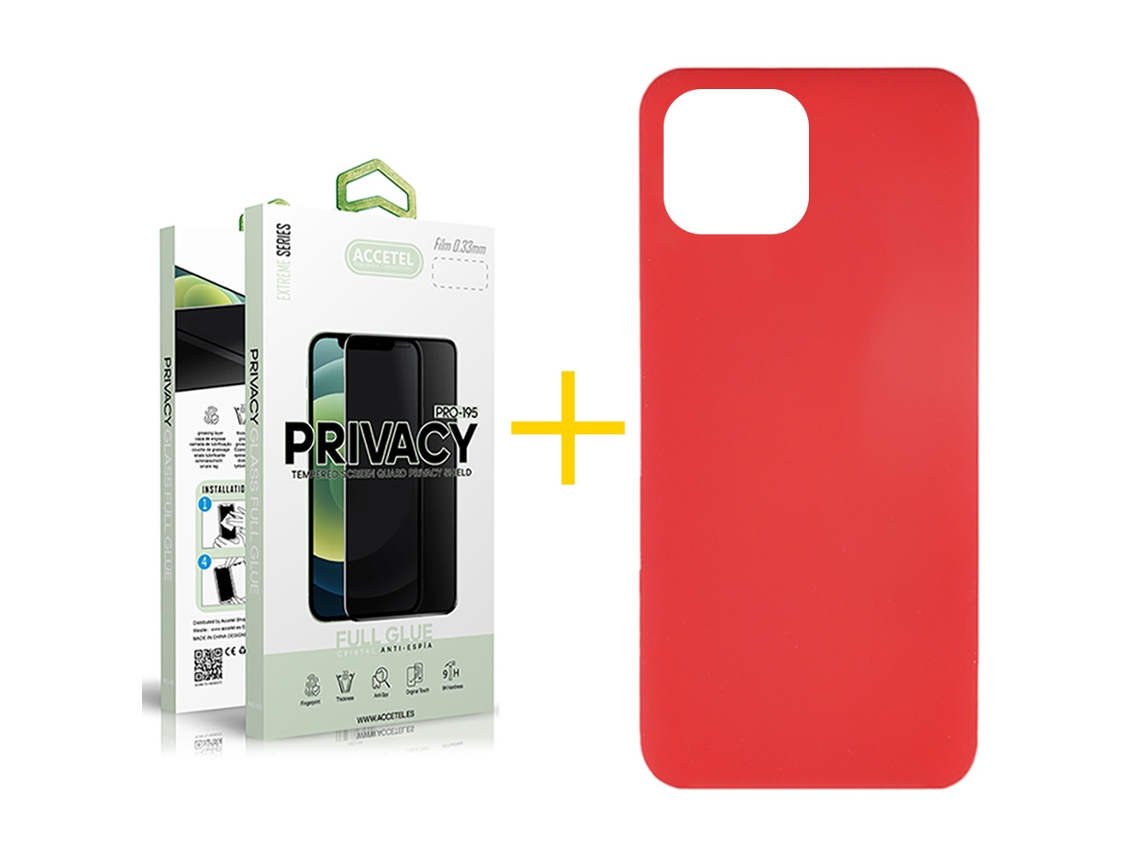 Pack 1 x Película de Vidro Temperado Anti-Spy + Capa GANDY Apple iPhone 16 Silicone Líquido Vermelho