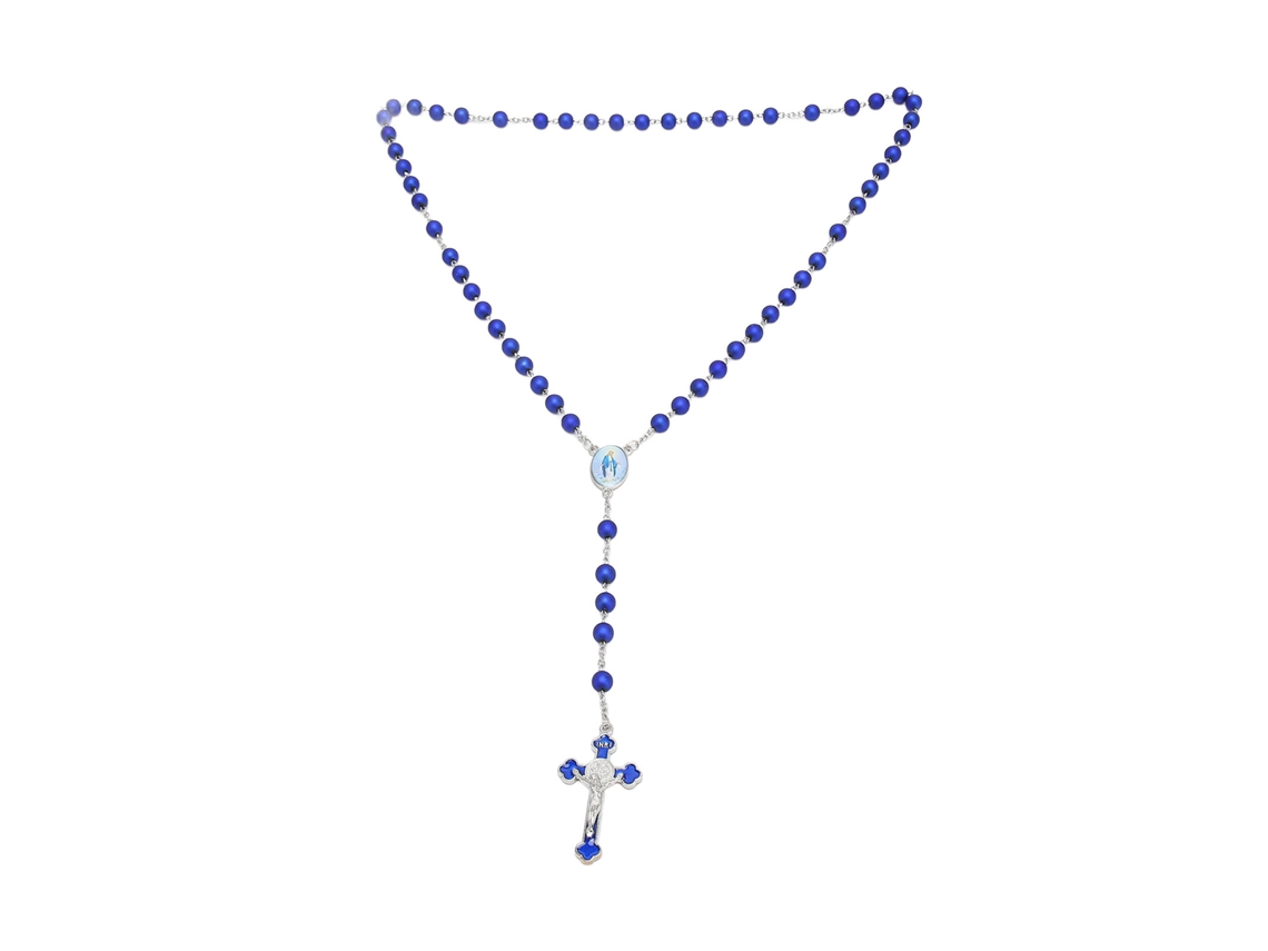 Colar De Rosário Azul Fosco Com Pingente De Crucifixo E Contas Católicas Para Presentes De Oração Slowmoose
