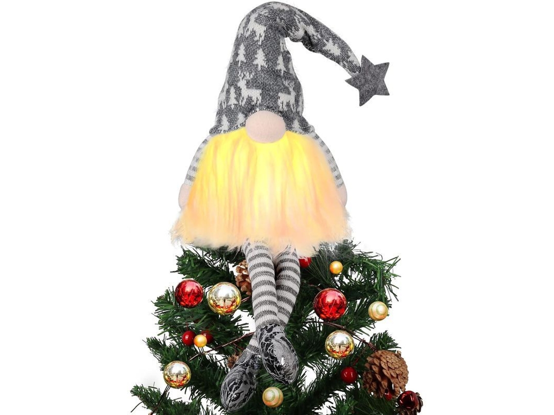 Topo de árvore de Natal com luzes, duende iluminado 35cm | S/MARCA