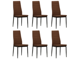 Vidaxl Cadeiras De Jantar 6 Pcs Tecido Castanho