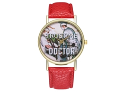 Relógio de médico unissex com pulseira de PU, mostrador redondo, quartzo, vermelho Zhoulianfa