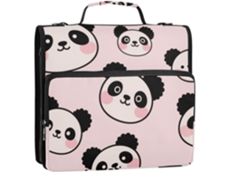 Organizador Adorável em Forma de Panda Rosa 3,8 Cm com 3 Argolas Resistentes, Fecho Zíper e Alça Ombro Fácil
