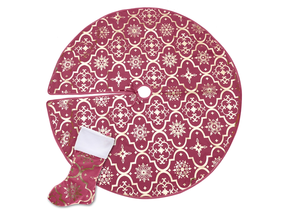 Saia Para Árvore De Natal Laxiscreed Vermelha E Roxa, Diâmetro 120cm, Decoração Natalícia Elegante