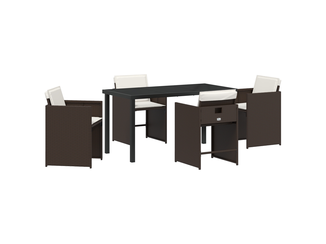 Conjunto 5 De Jantar De Jardim  De Vidaxl Com Almofadas Castanho Rattan Poliéster