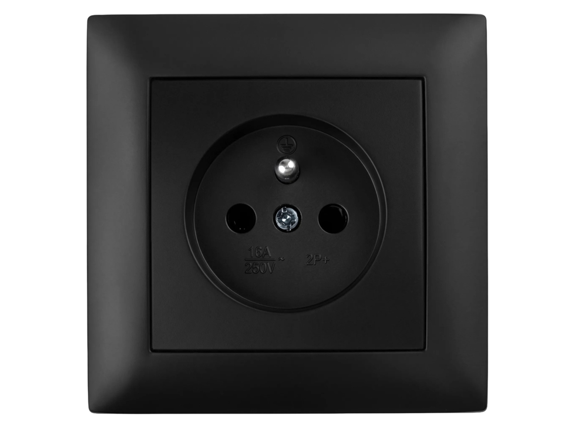 Toolight Tomada Simples Com Ligação À Terra E Espelho Oste Jnh001-g Black