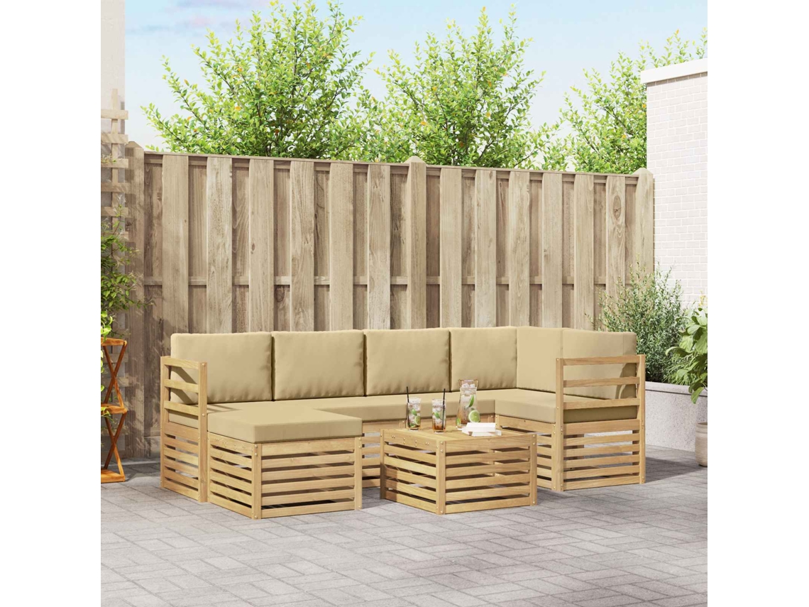 Vidaxl Conjunto De Sofás Para Exterior 7 Pcs Branco E Bege Poliéster