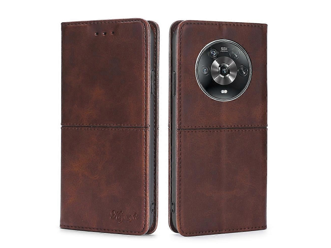 Capa De Celular For Honor Magic4 Em Couro Sintético Com Textura De Vaca E Abertura Horizontal Magnética.
