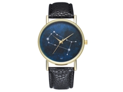 Relógio de pulso Zhoulianfa unissex de quartzo com pulseira de couro PU, modelo Constellation Fashion, preto.