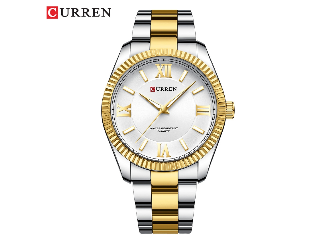 Relógio Masculino MDUG, com escala romana, pulseira de aço luminoso, disco solar, branco
