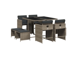 Conjunto de 9 Jantar para Jardim com Almofadões Vime Pe Cinza MAISON EXCLUSIVE