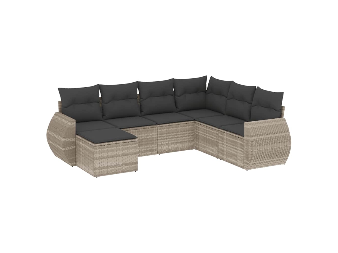 Conjunto de 7 Sofás Jardim com Almofadões Vime Pe Cinzento Claro MAISON EXCLUSIVE (7 pcs)
