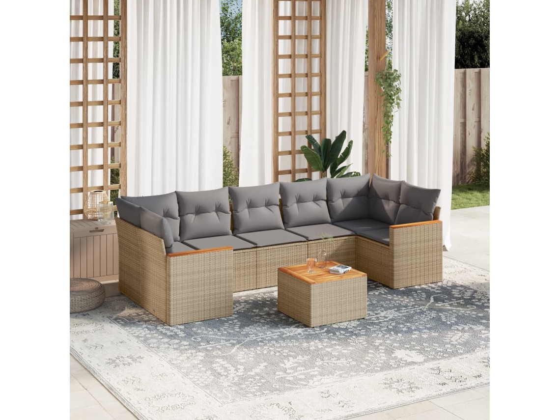 Vidaxl 8 Pcs Conjunto De Sofás P/ Jardim Com Almofadões Vime Pe Bege