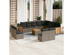 Vidaxl 13 Pcs Conjunto Sofás P/ Jardim C/ Almofadões Vime Pe Cinzento
