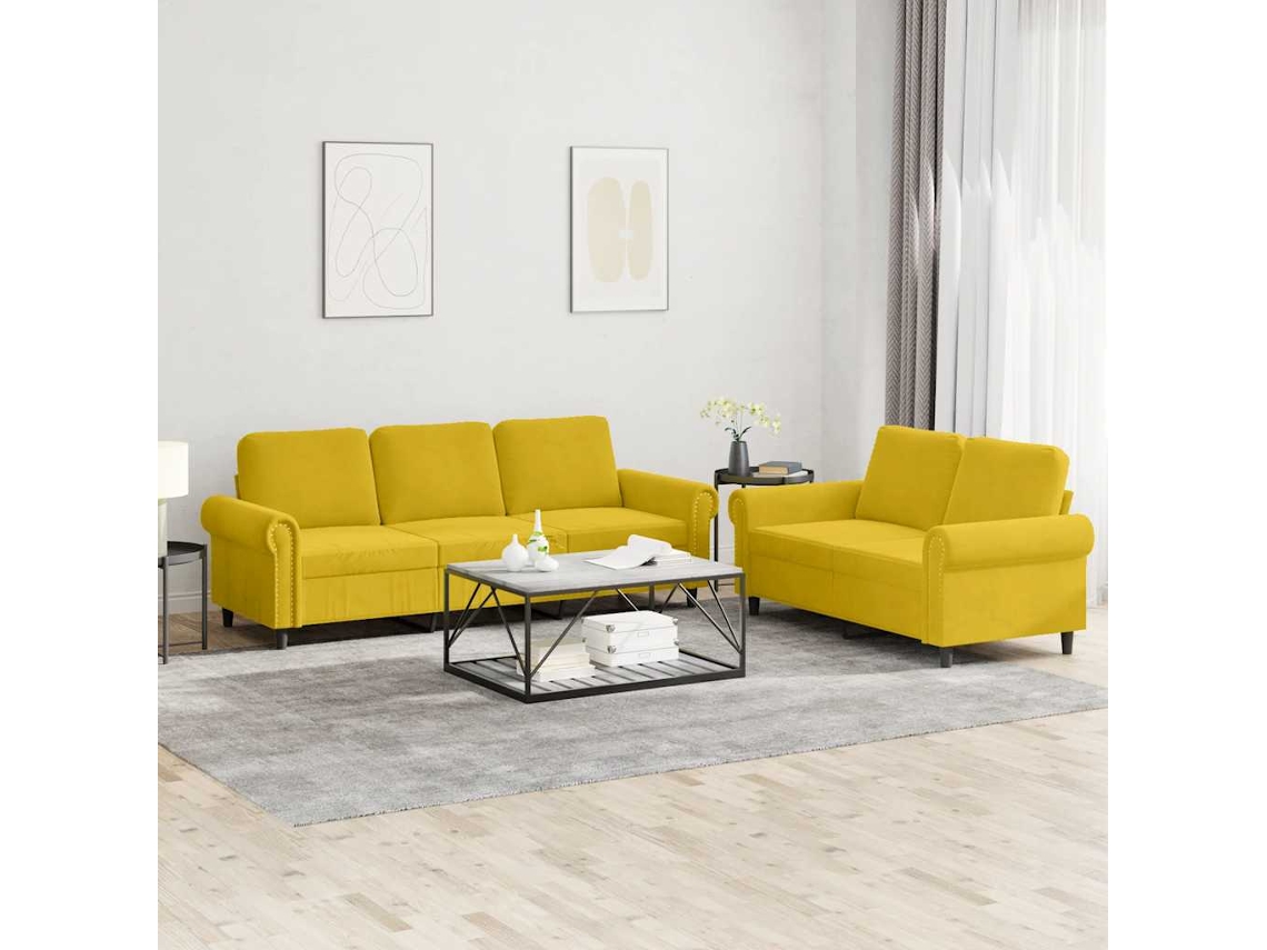 Vidaxl 2 Pcs Conjunto De Sofás Com Almofadões Veludo Amarelo