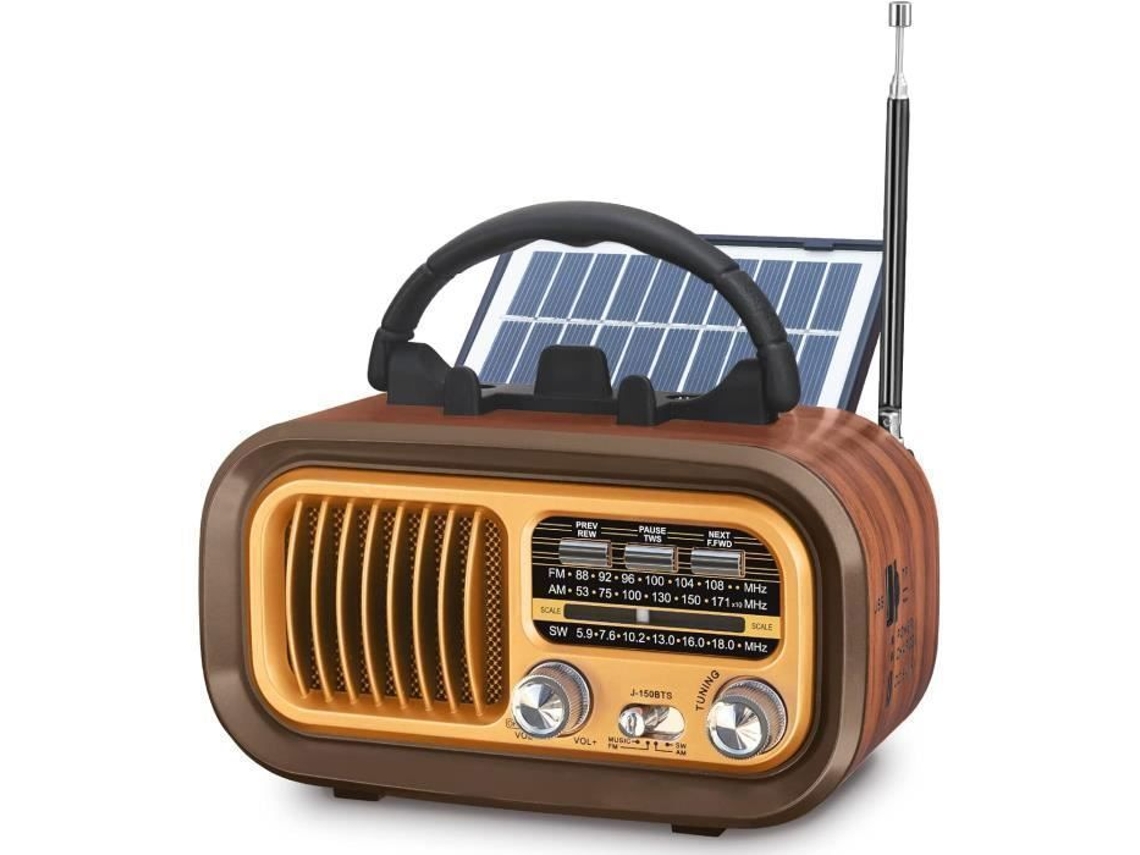 Am/fm/sw Rétro Radio Portátil, Com Bateria Recarregável De 1200 Mah Ou Pilhas D, Com Painel Solar, Com Bluetooth/usb/tf