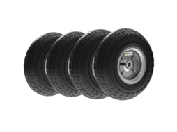 Jogo De 4 Rodas Para Carrinho Pneus De Borracha Ø255 X 75 Mm Eixo De 16 Mm Carga 80 Kg Preto
