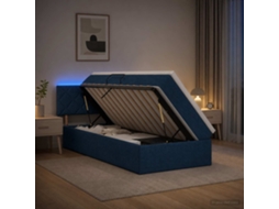Vidaxl Cama De Armazenamento Led Com Colchão Azul 90 X 200 Cm Tecido
