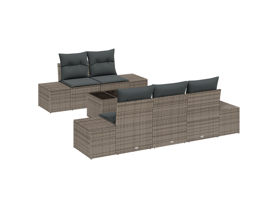 Conjunto 6 Assentos De Jardim Vidaxl Cinzento Vime Pe (239 X 62 X 69 Cm)