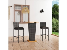 Conjunto Bar 3 Peças P/ Jardim C/ Almofadões Vime Pe Cinzento Dkd Home Decor