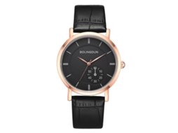 Relógio de Pulso de Quartzo Fashion Leisure com Quadro Ouro Rosa e Face Preta Grande