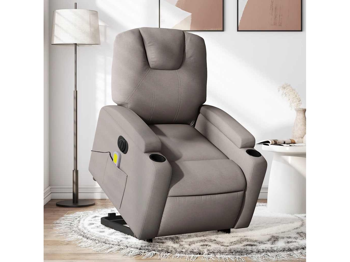Vidaxl Poltrona Elétrica Elevatória Massagens Tecido Cinza-acastanhado