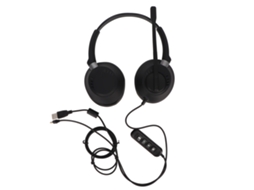 Fone de Ouvido Binaural com Microfone para Atendimento Ao Cliente, Ajuste de Volume e Cartão de Som Usb 3.5mm