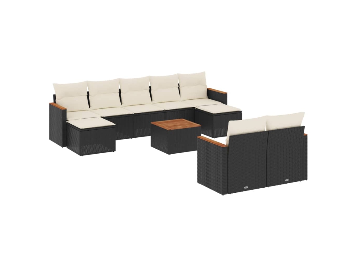 Conjunto de 10 Sofás de Jardim com Almofadões Vime Pe Preto MAISON EXCLUSIVE
