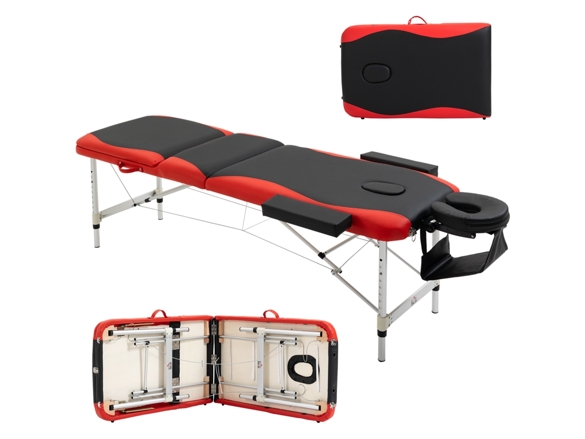 Maca De Massagem Dobrável Com Altura Ajustável,profissional Em Alumínio E Plástico,215x81x61-84 Cm,preto E Vermelho