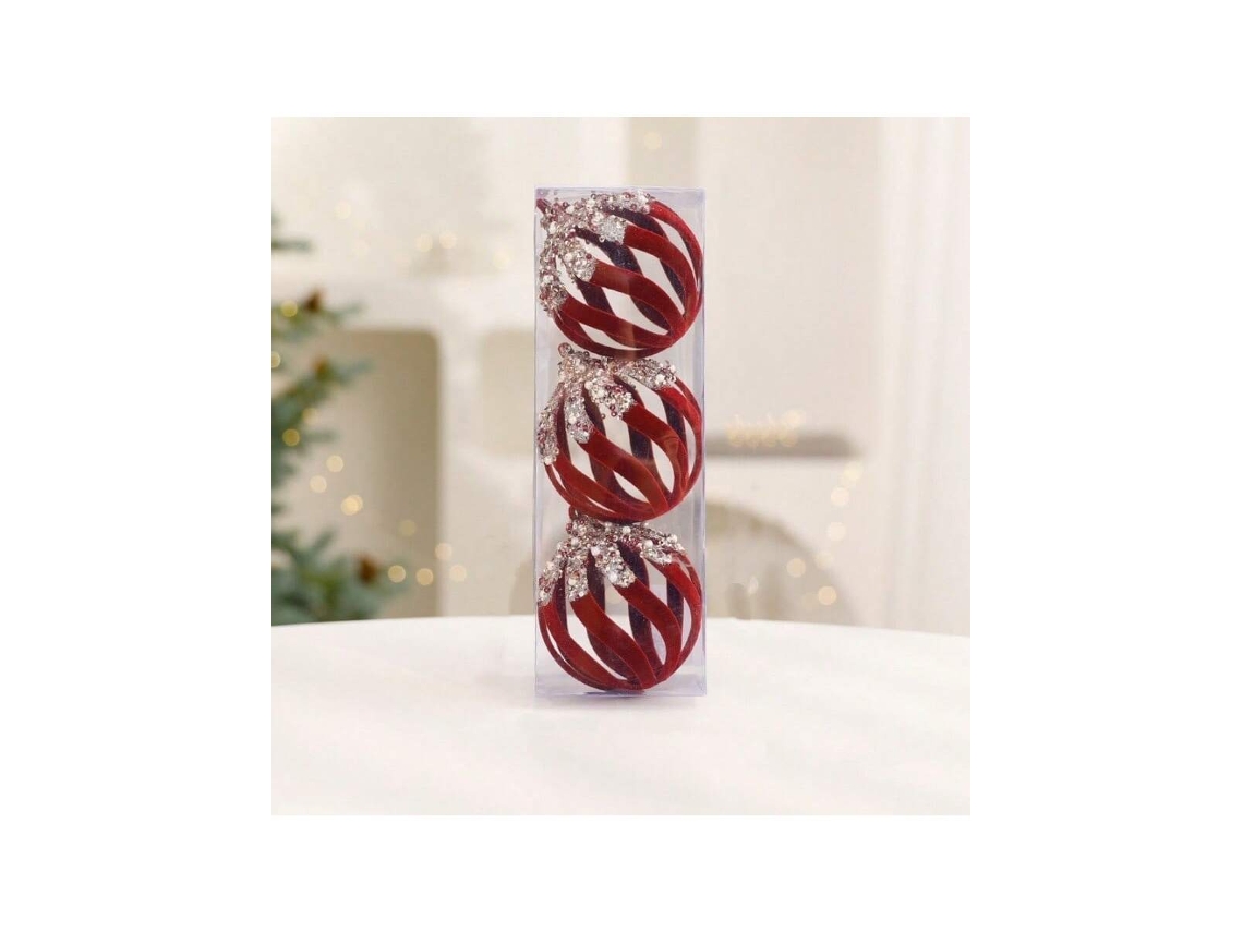 Conjunto De Presente De Pingente De Natal, 3 Unidades De Corteado De Veludo Bordeaux De 8cm Igvtrade