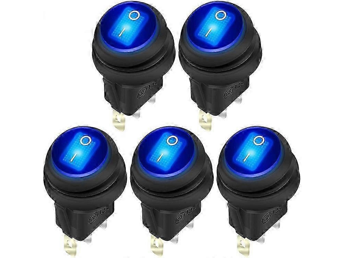 Interruptor Basculante À Prova D'água 12v 20a Com Led Azul Iluminado, Redondo, Liga/desliga, 3 Pinos, 12 Volts, Resistente Às Intempéries