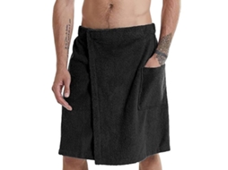 Saia De Toalha De Banho Ajustável Para Homens, Saia De Toalha Portátil Com Bolso Para Academia, Chuveiro, Sauna, Spa E Praia, Preta, Tamanho M