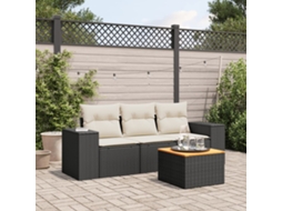 Jogo de Sofá 4 Peças Jardim C/ Almofadões Vime Pe Preto Dkd Home Decor