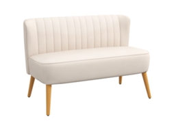Sofá Retrô De 2 Lugares. Pernas De Pau. 117 Cm X 56,5 Cm X 77 Cm. Branco Cremoso