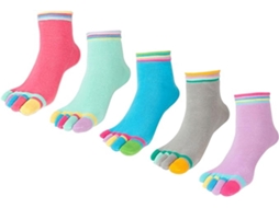 Meias com Dedos 5 Pares Femininas Algodão Sem Costura, para Ioga, Corrida AQUAFORGE