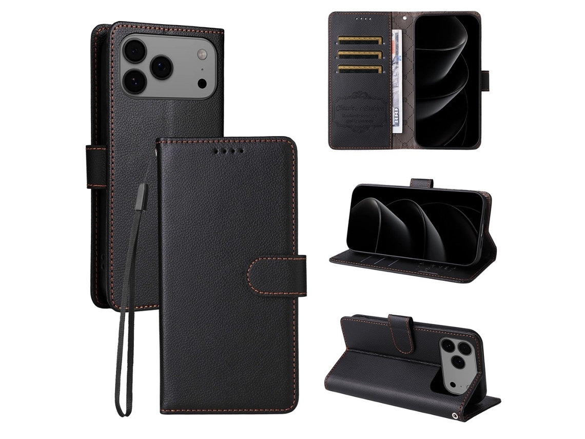 Capa Carteira Para Iphone 17 Pro Max Com Bloqueio Rfid E Alça De Pulso.