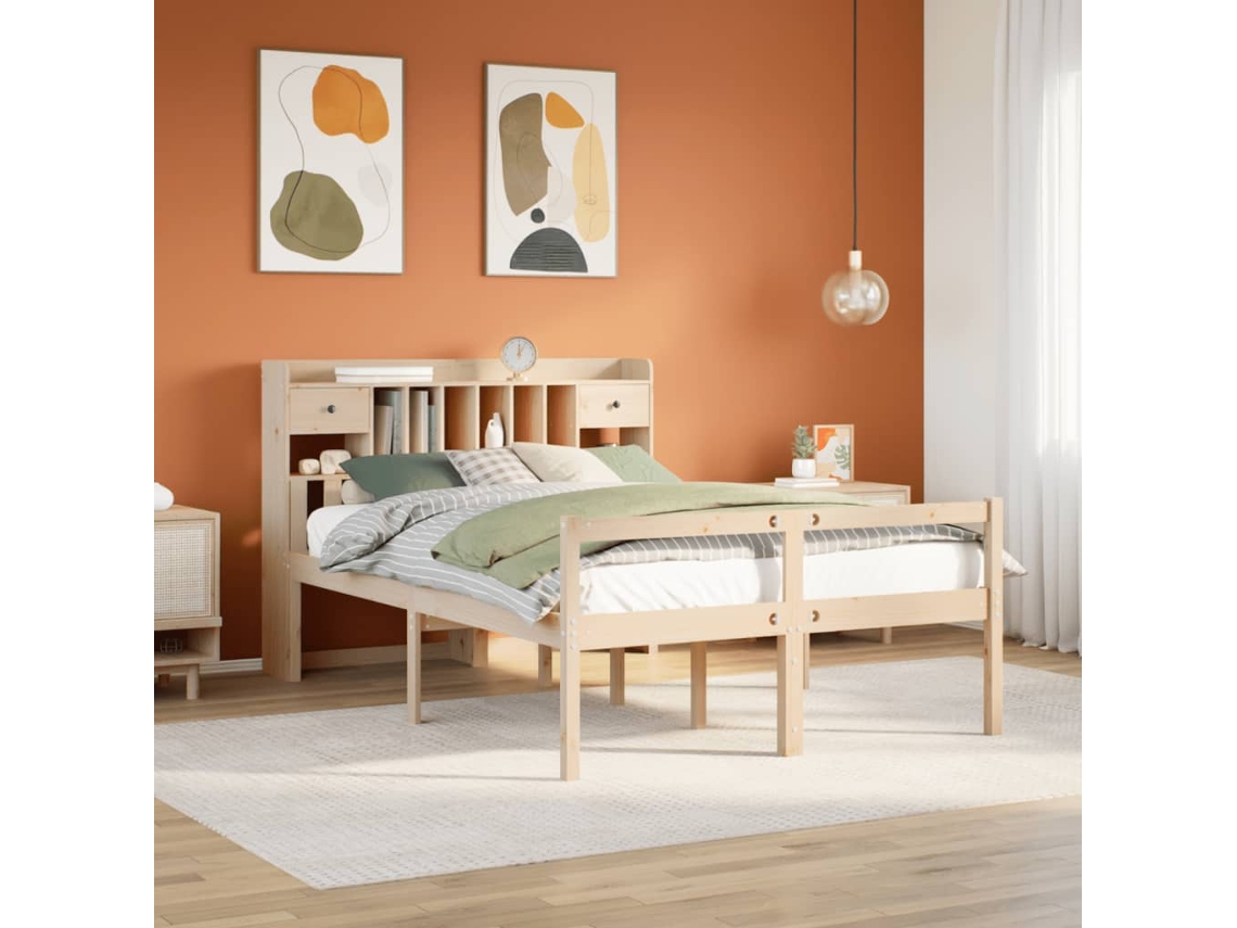 Cama Com Estante Sem Colchão 140x190 Cm Pinho Maciço