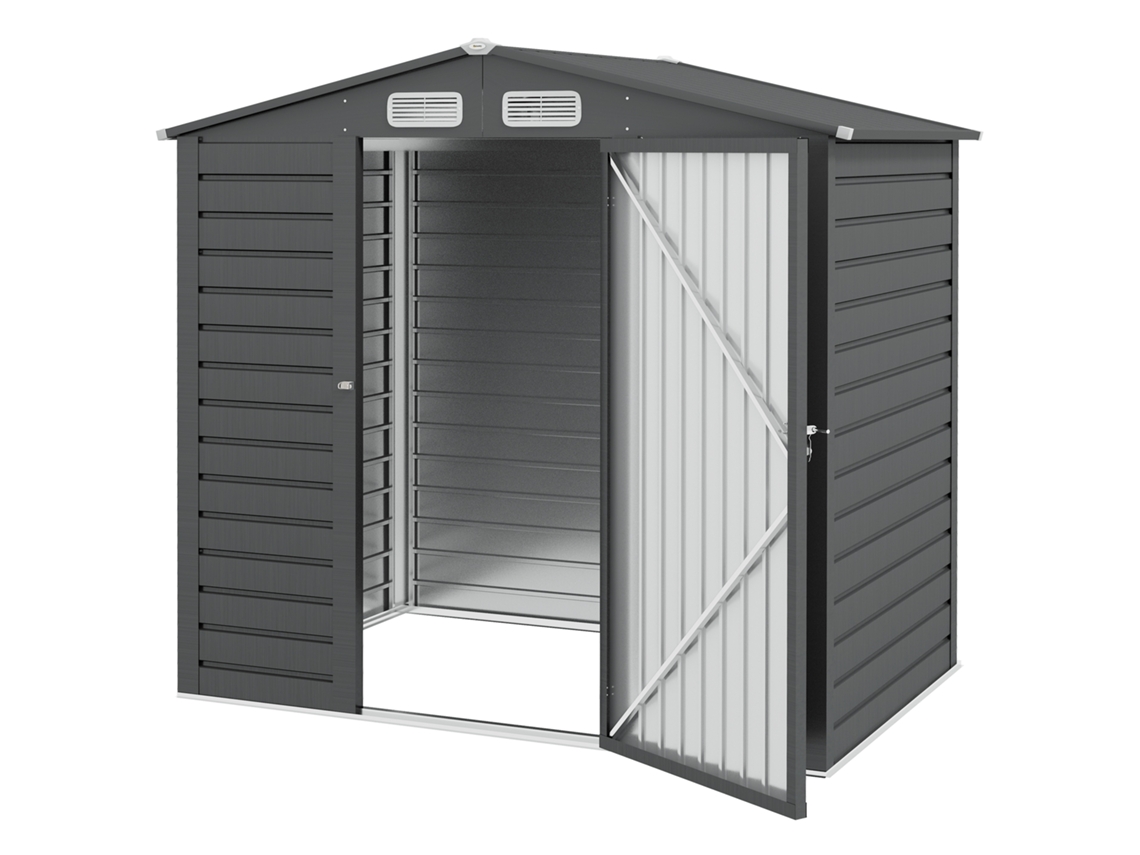Galpão de jardim metálico cinza 190x131x188cm com 2 aberturas e porta de ferramentas | S/MARCA
