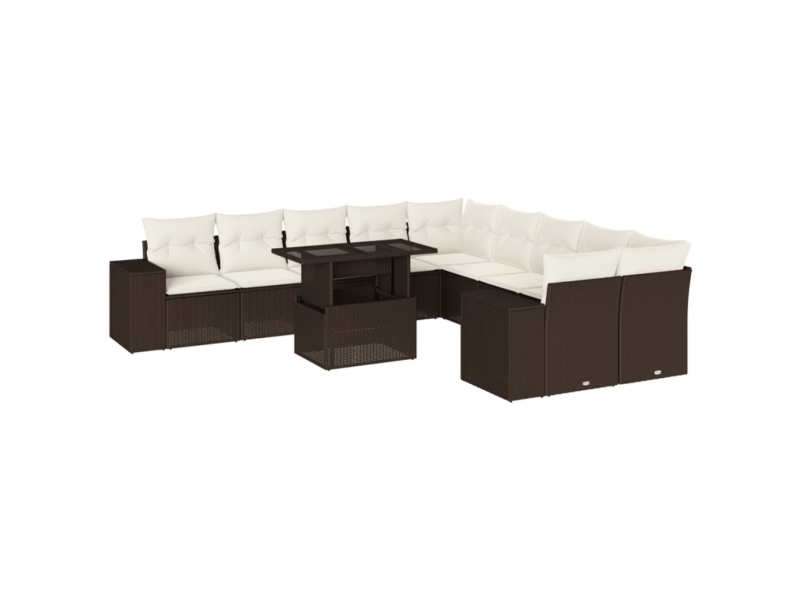 Conjunto de 11 Sofás de Jardim C/ Almofadões Vime Pe Castanho MAISON EXCLUSIVE (11 pcs)