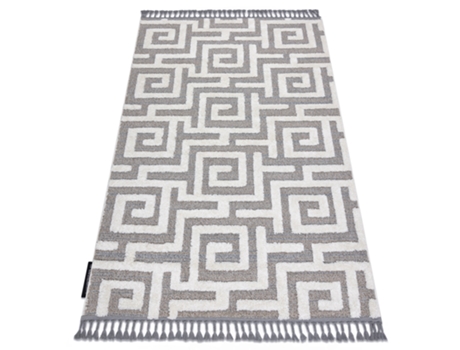 Tapete Maroc P655 Labirinto, Grego Cinzento/Branco Franjas Berbere Marroquino Shaggy (200 x 290 cm)
