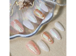 Unhas Postiças Com Decoração De Pérolas Brancas E Conchas, Feitas À Mão, Para Decoração De Unhas Diy. Nostalgia88