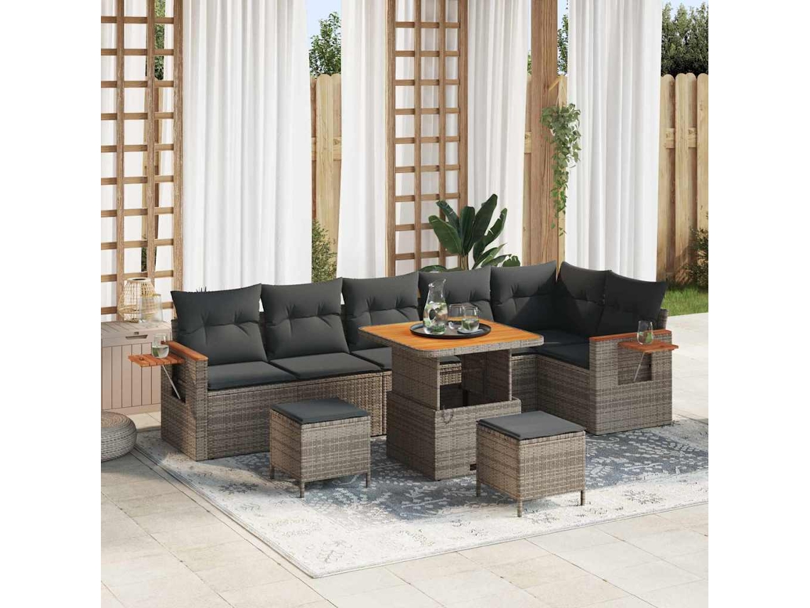 Vidaxl Conjunto De Sofá De Jardim 11 Unid. 9-número De Lugares Cinzeto