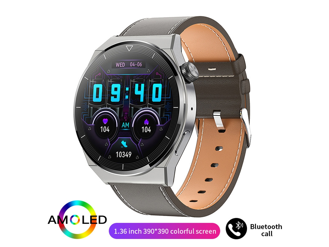 Smart Watch SHAH ARPAN Hk46 Bluetooth Call Health Monitor Couro Prateado