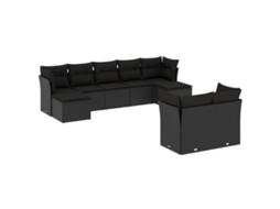 Conjunto de 9 sofás de jardim com almofadões Vime Pe Preto MAISON EXCLUSIVE (9 peças)