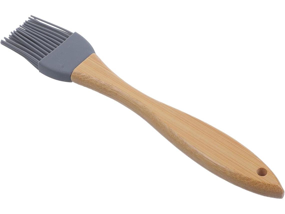 Escova De Silicone Para Churrasco Com Cabo De Madeira, Resistente