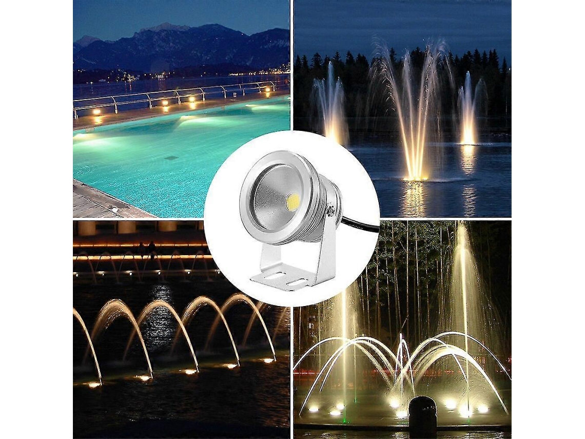 Rebe luz Submarina Led Impermeável Ip65 para Piscina, Fonte, Lago, Jardim, Aquário 900 1000lm 180 Graus Ajustável 10w 12v Luz Cálida Prateada
