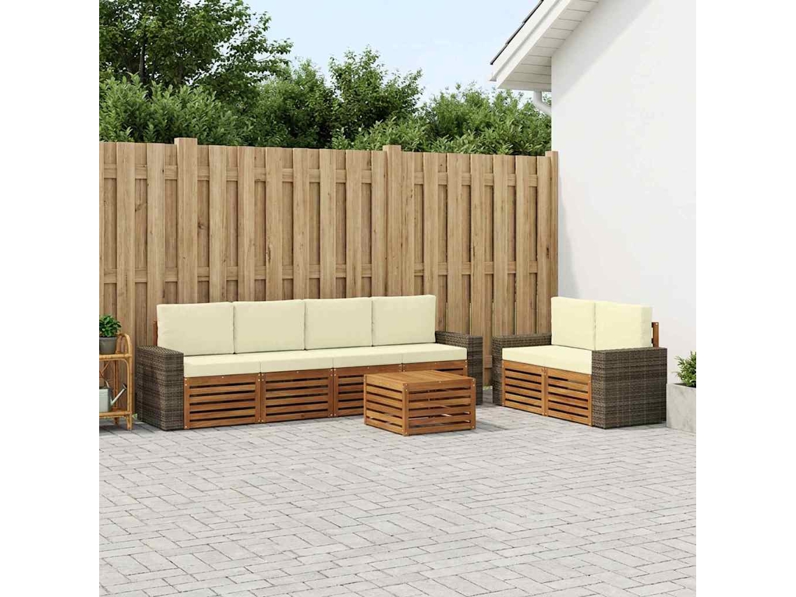Vidaxl Conjunto De Sofás Para Exterior 7 Unid. Natural E Creme