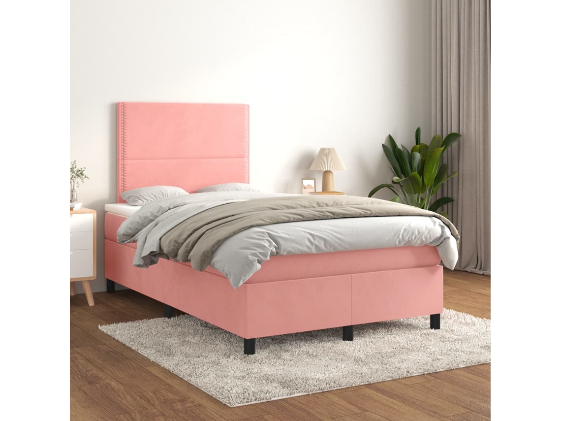 Vidaxl Cama Boxspring Com Colchão 120x200 Cm Veludo Rosa